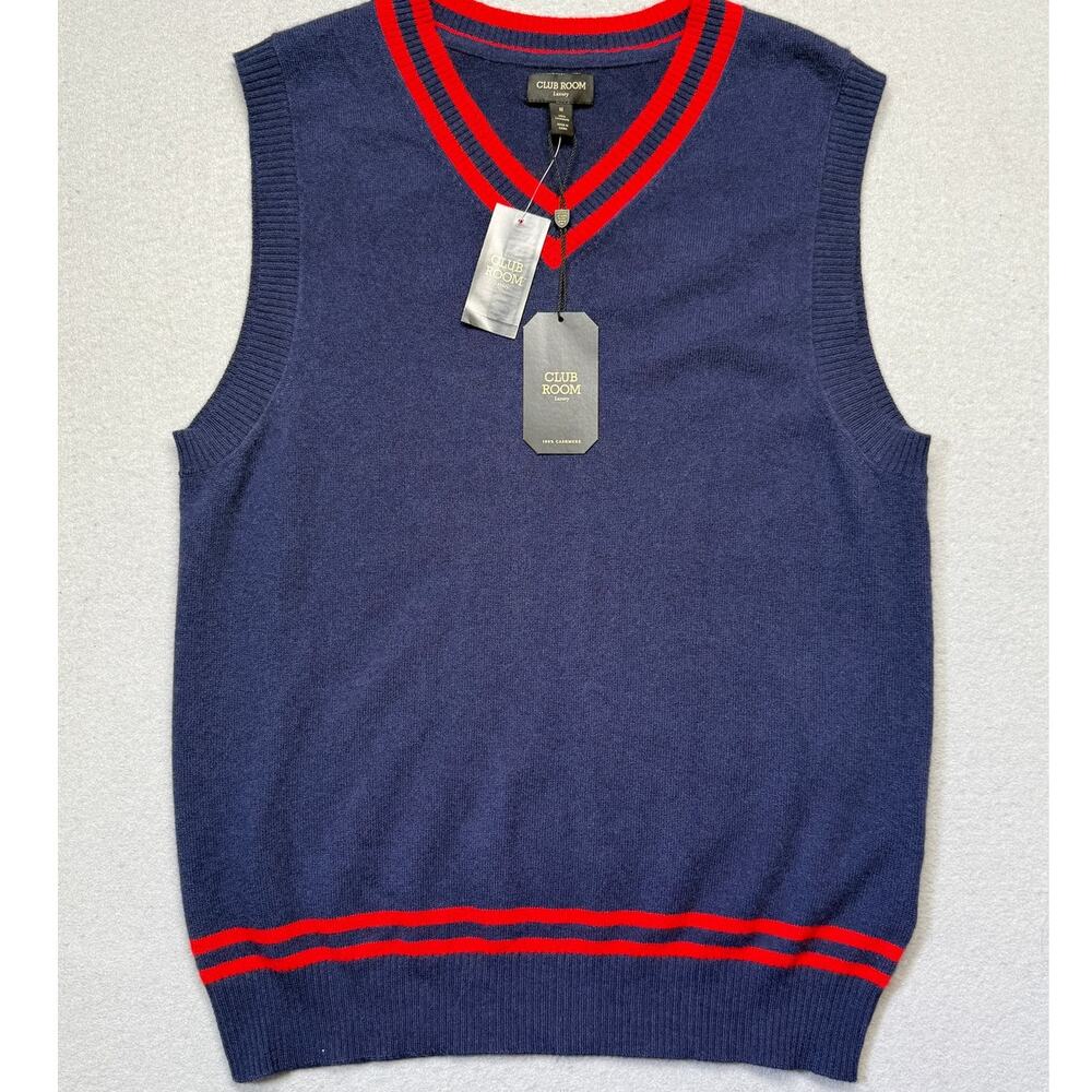 Club Room Men's 100% Cashmere V-Neck Sweater Vest Blue/turquoise Medium $179